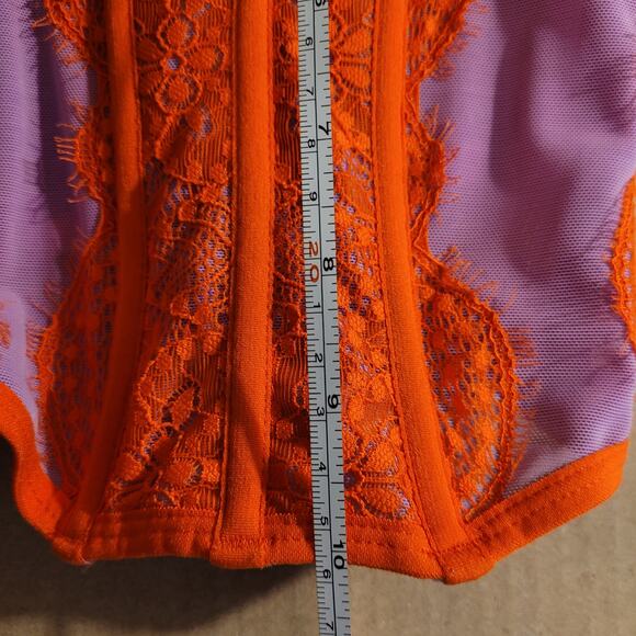 Out From Under Corset Bustier Lingerie Purple Orange Lace Size Small Hook Back - Picture 8 of 9